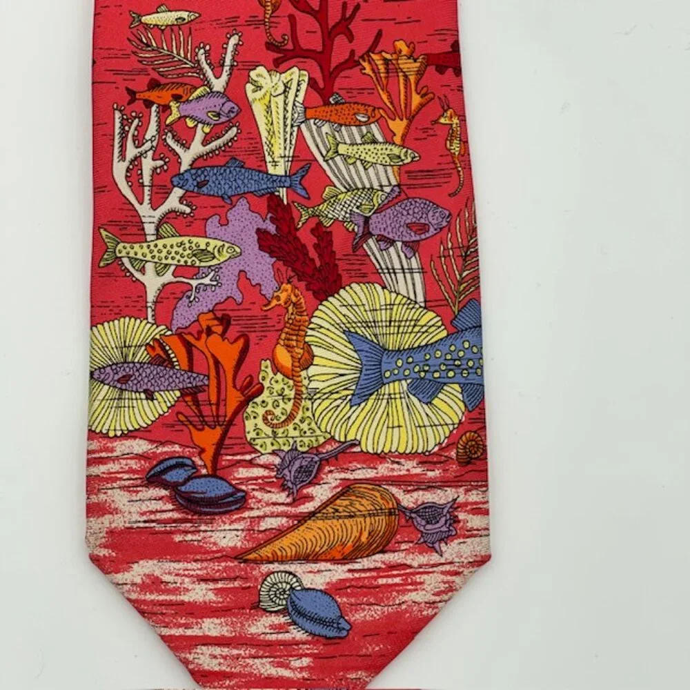 Fornasetti Milano 'Sole Al Mare' 100% Silk Italy Surreal Fish Coral Art RARE